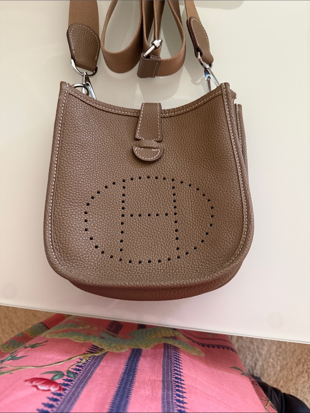 Brown Leather Crossbody Bag with Perforated O Detail